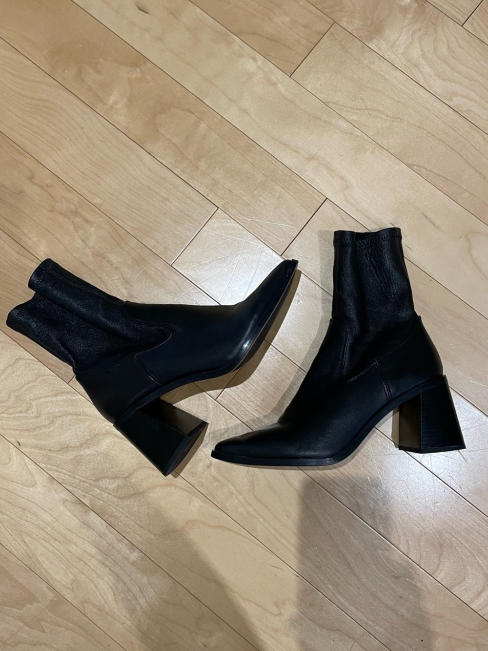 Zara - Black Pointed Toe Block Heel Ankle Boots (size: 39)